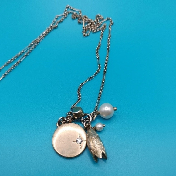 J. Crew 28" Gold Tone Link Charm Pendants Dangle Necklace - Picture 2 of 3